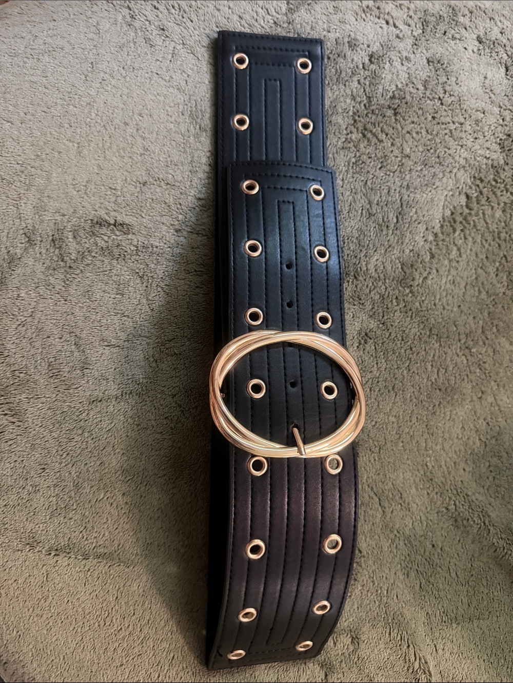 Black Wide Women's Belt with Gold Oval Buckle